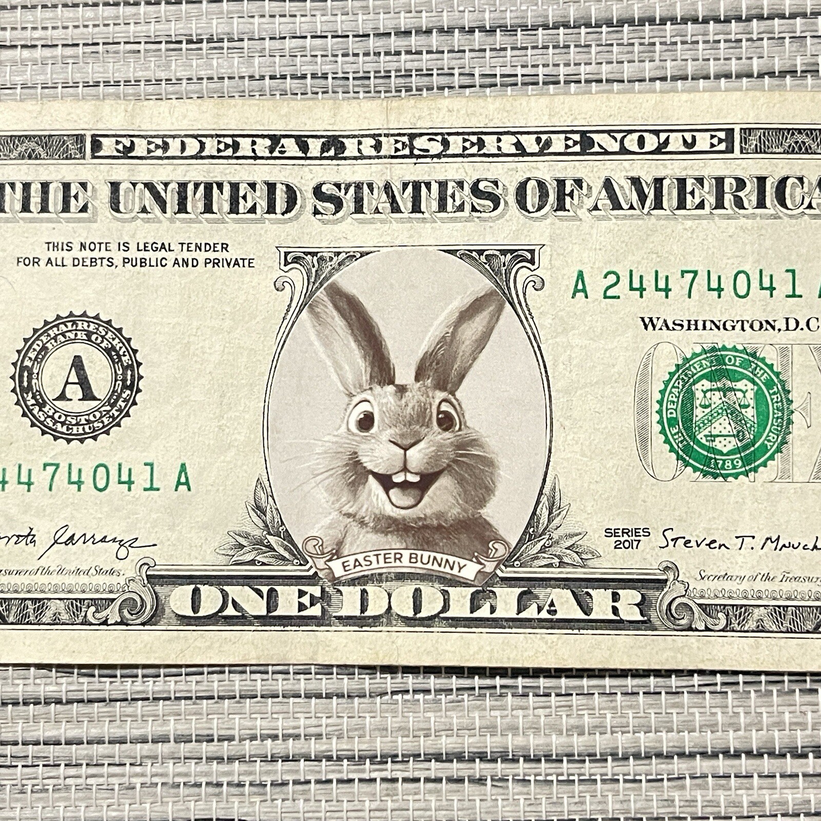 Lot of 10 Bunny Money US Dollar Bill Stickers $1 and $2 Easter Bunny Money Gift
