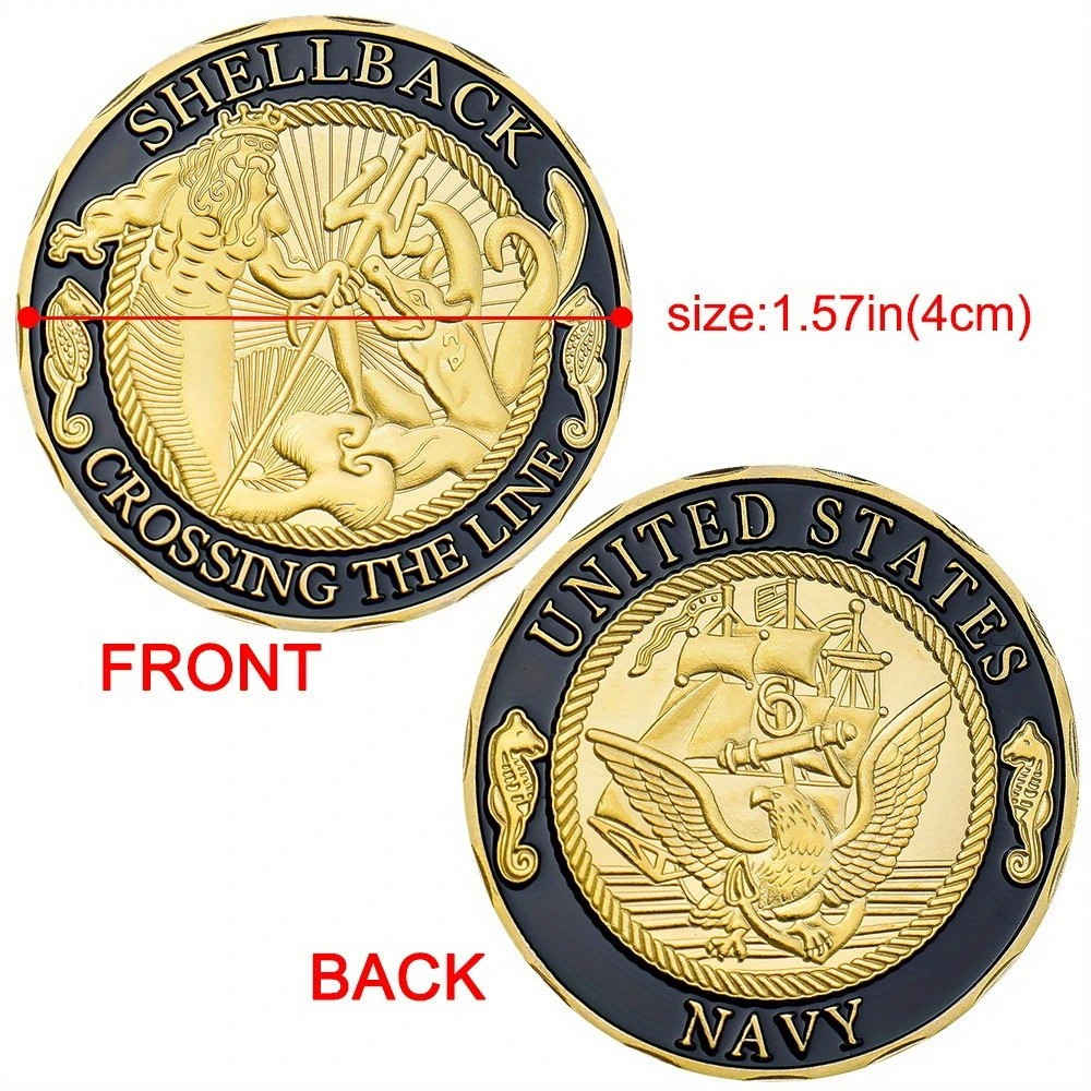 Navy Shellback Challenge Coin (Gold) - Excellent Gift