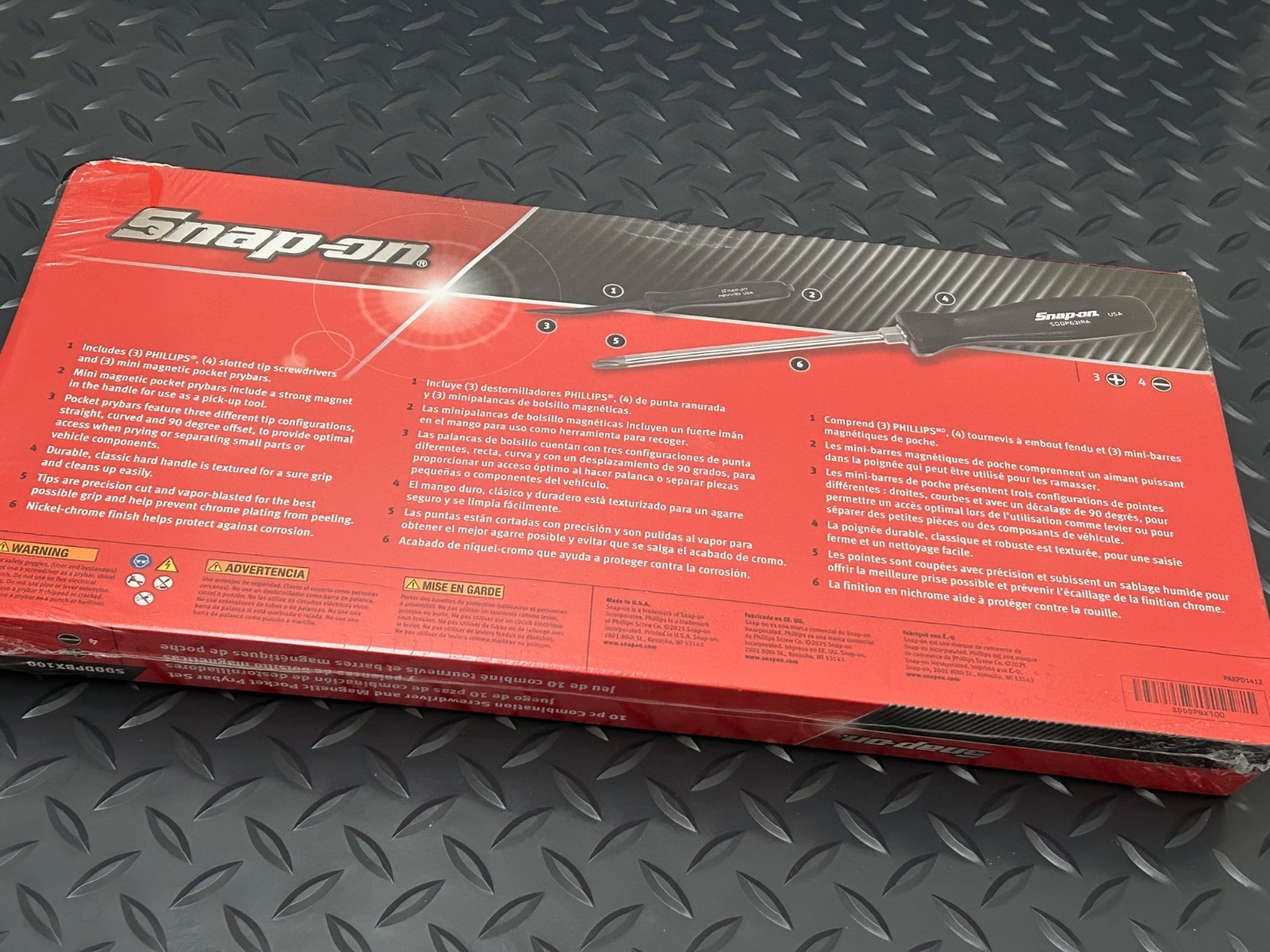 Snap On 10pc Black Hard Handle Combination Screwdriver Prybar Set SDDDPBX100 New