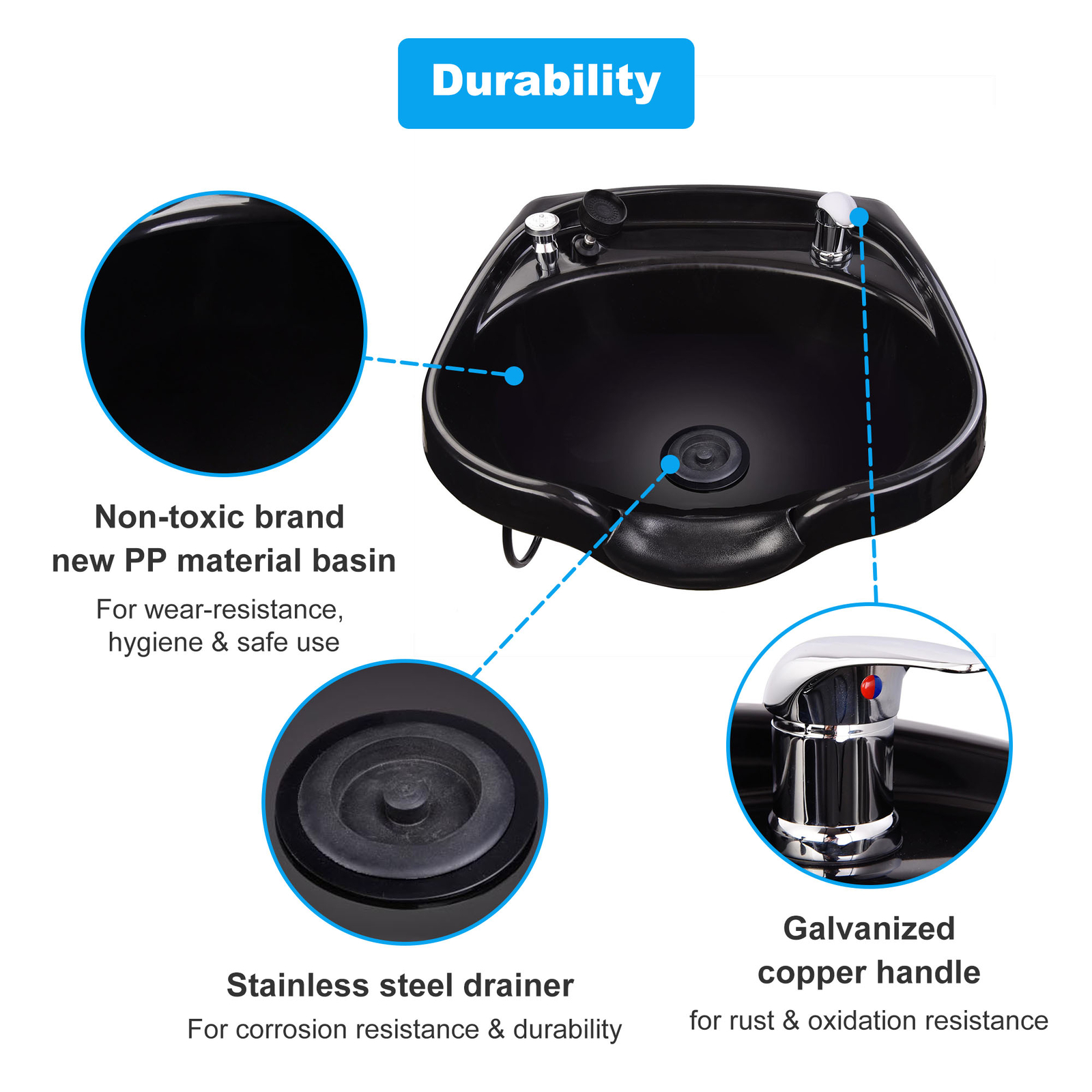 Shampoo Bowl Hair Sink Basin Beauty Salon Barber Spa Equipment w/ Gel Neck Rest