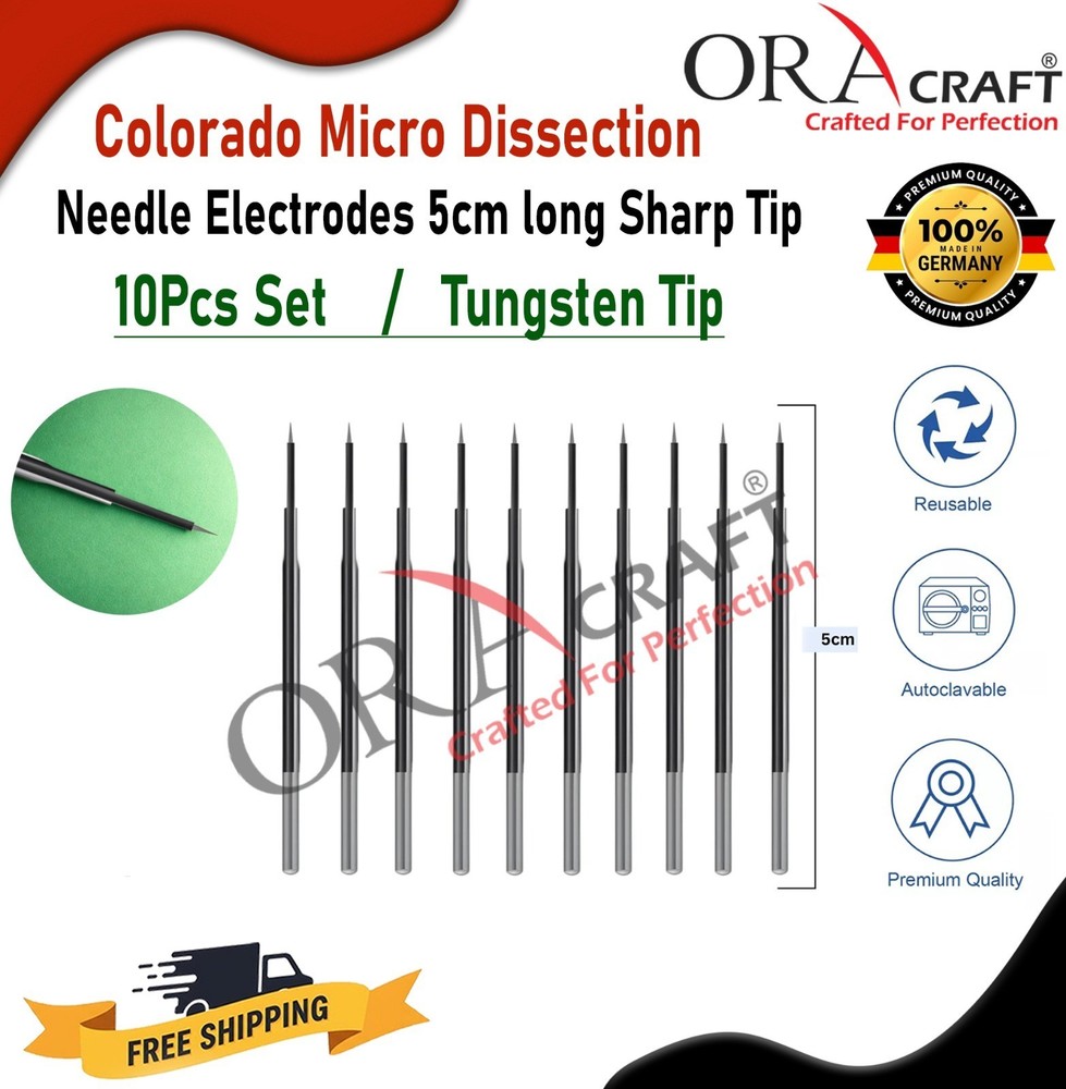 Colorado Micro Dissection Needle Electrodes 5cm long Sharp Tip 10Pcs Set / Tungs