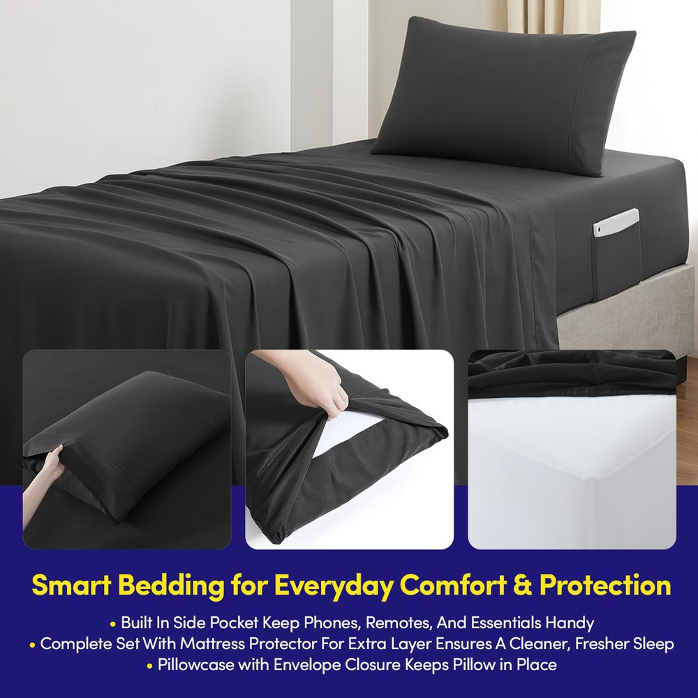 Twin Size Comforter Set Quilted Stripe Bedding Bundle – Comforter, Mattress Prot