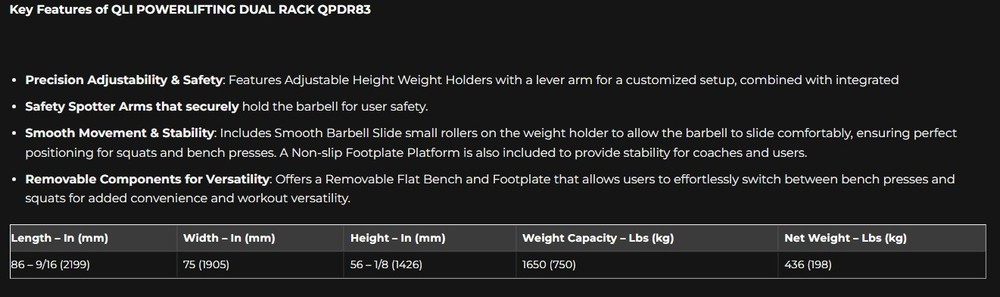 QLI POWERLIFTING DUAL RACK