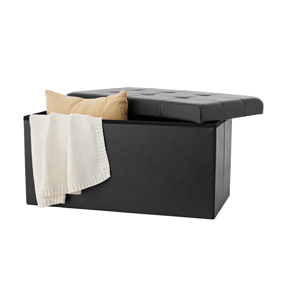 30" Collapsible Storage Ottoman Black