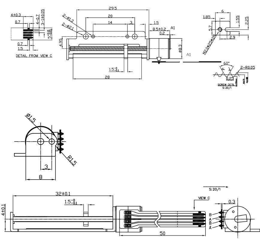 Mini 2-phase 4-wire Mini Stepper Motor Micro linear Screw Shaft Position Slider