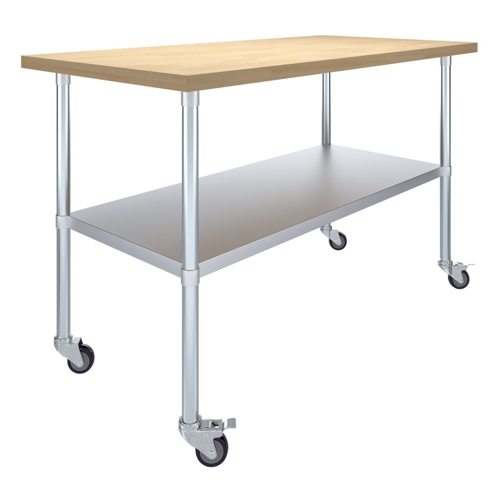 Heavy Duty Rolling Maple Wood Top Work Table with Wheels