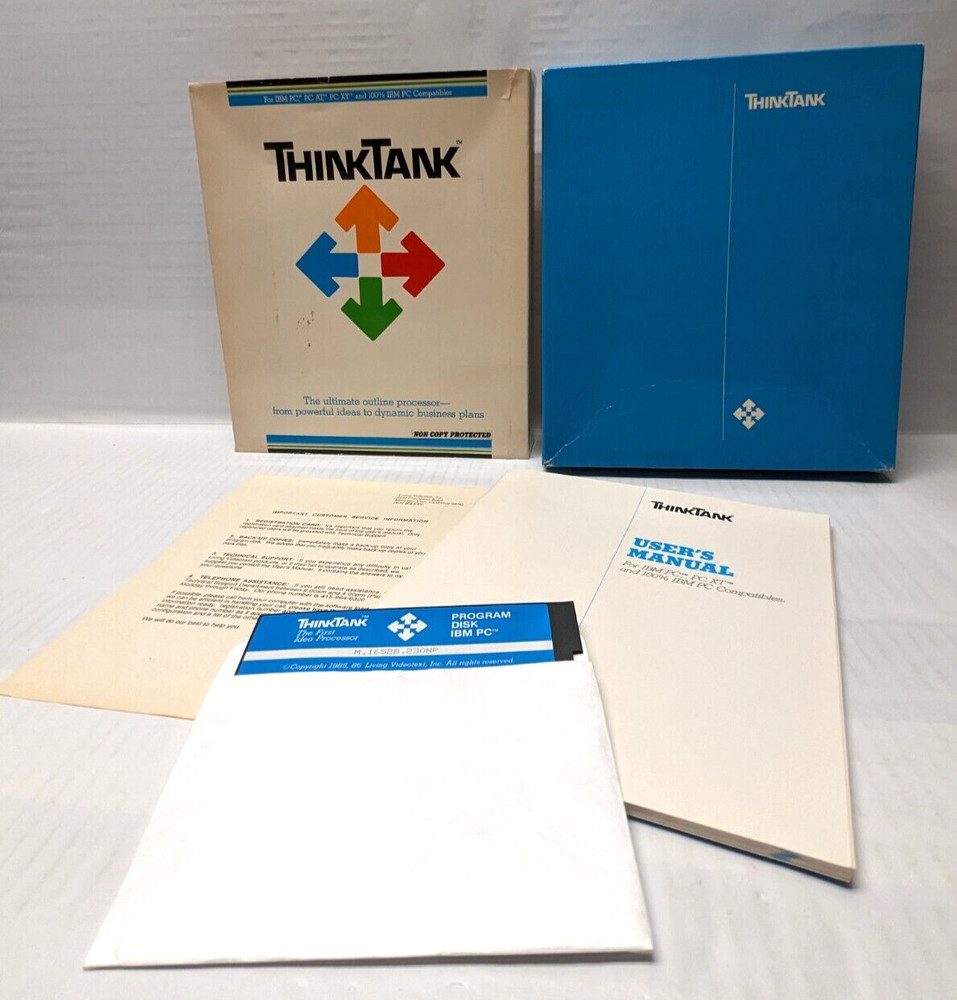 Vintage Think Tank PC Computer Program 1985 5.25" Floppy Disc Complete