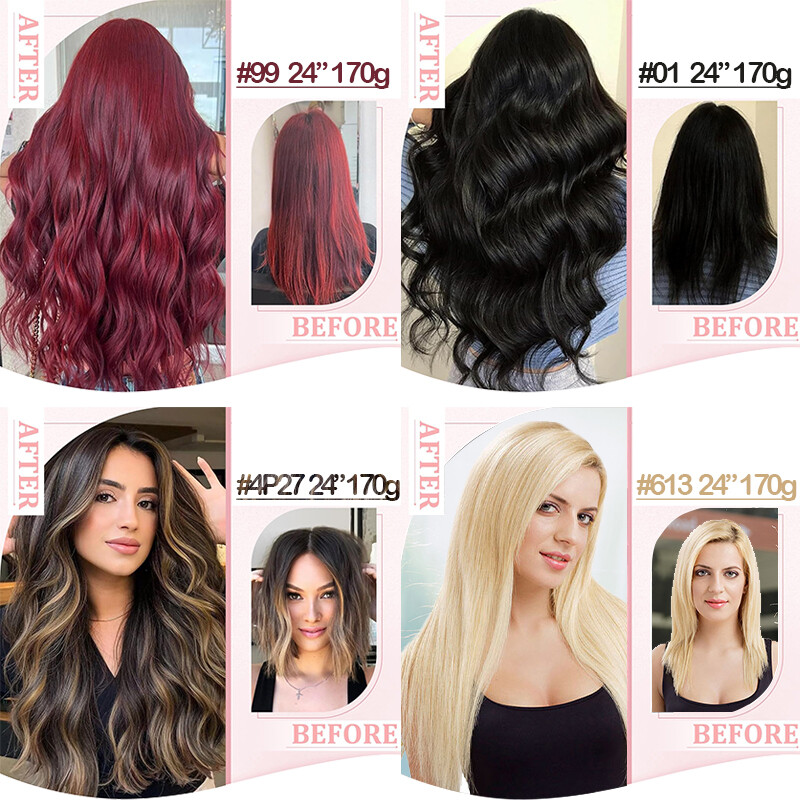 Thick Double Weft Clip In Real Remy Human Hair Extensions Full Head Highlight US