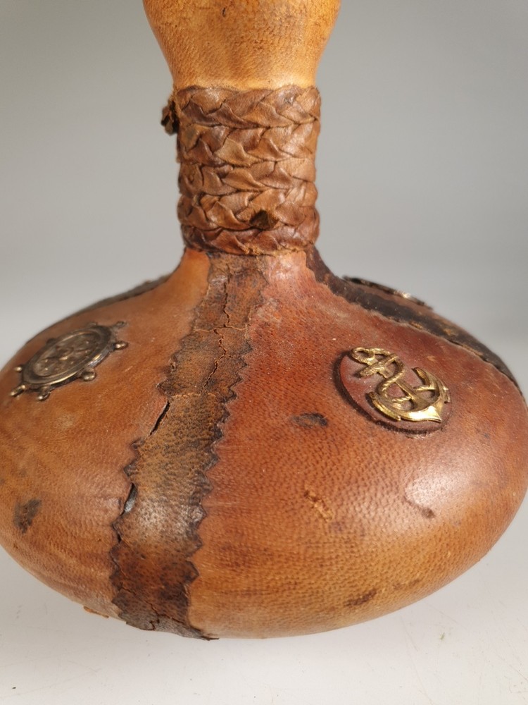 Vintage Leather Wrapped Green Bottle Decanter