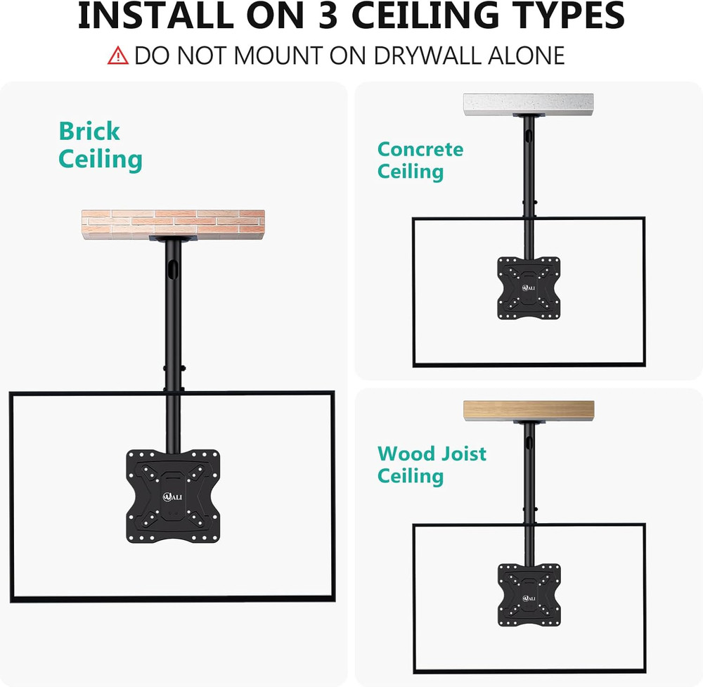 TV Ceiling Mount Adjustable Bracket Fits Most LED, LCD, OLED and Plasma Flat Scr