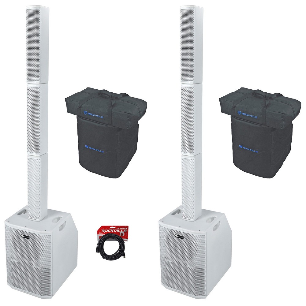 (2) Rockville TITAN ARRAY SYSTEMS Powered Column Array Speaker+10" Subs in White