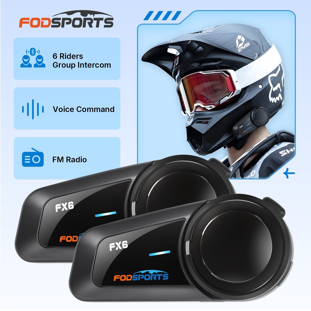 2x FX6 Helmet Intercom Motorcycle Bluetooth Headset 1000m 6 Riders Communication