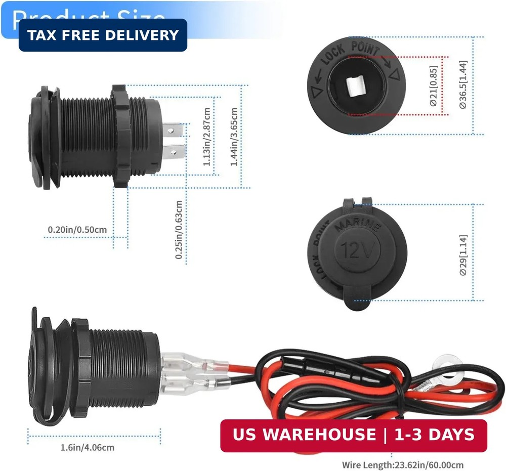 3 Pcs 12V Car Cigarette Lighter Socket Waterproof and Dustproof Plug Socket for