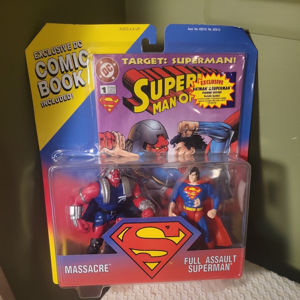 1995 Kenner Full Assault Superman vs Massacre Action Figure Set w/ comic NIB