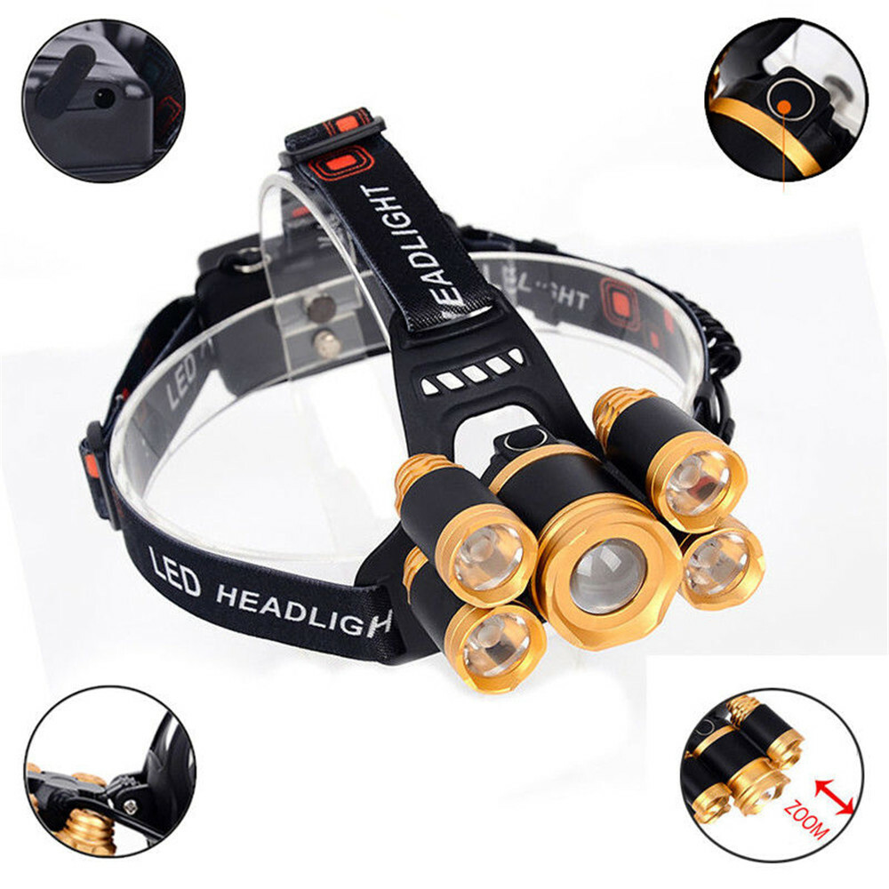 80000LM 5-LED Zoom LED Rechargeable 18650 Headlamp Head Light Torch Charger US