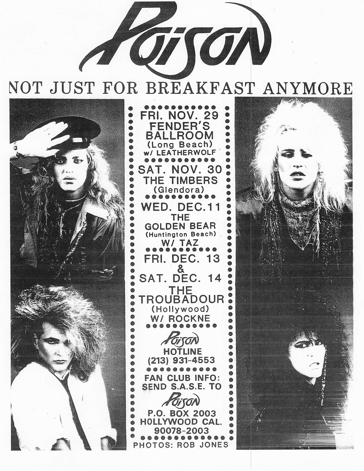 Poison Concert Flyer 1985 Fender's Ballroom White