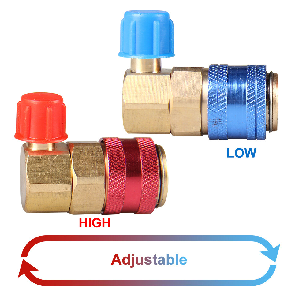 2pcs A/C Manifold Gauge Conversion Kit High/Low Angle Quick Adapte