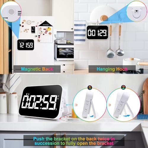 Kitchen Digital Timer, Rechargeable Magnetic Timers with White Timer