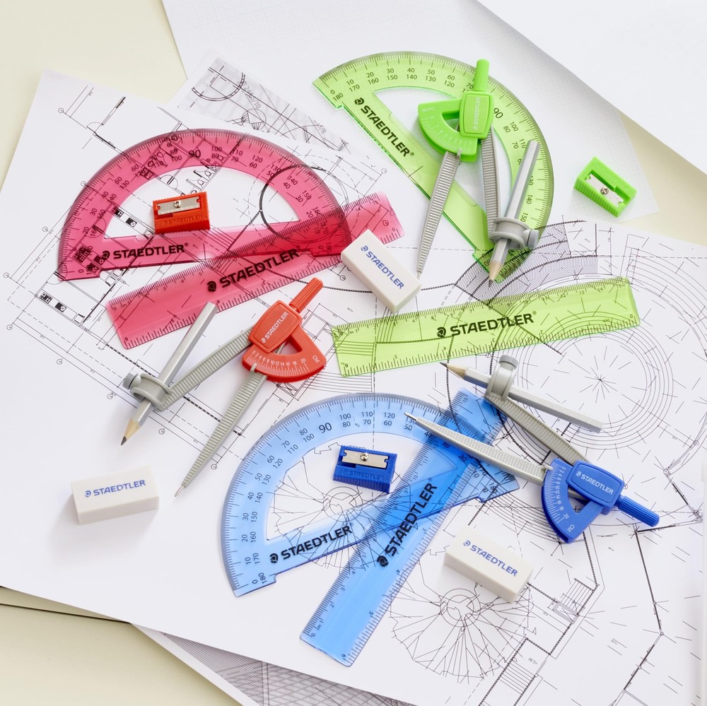 Student Math Set 6 PCS Compass Ruler Protractor Pencil Eraser Case