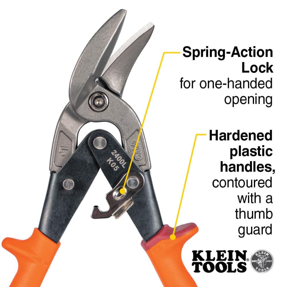 Klein Tools 2400L Left-Cutting Offset Snips Aviation Tin Snips Forged Blade
