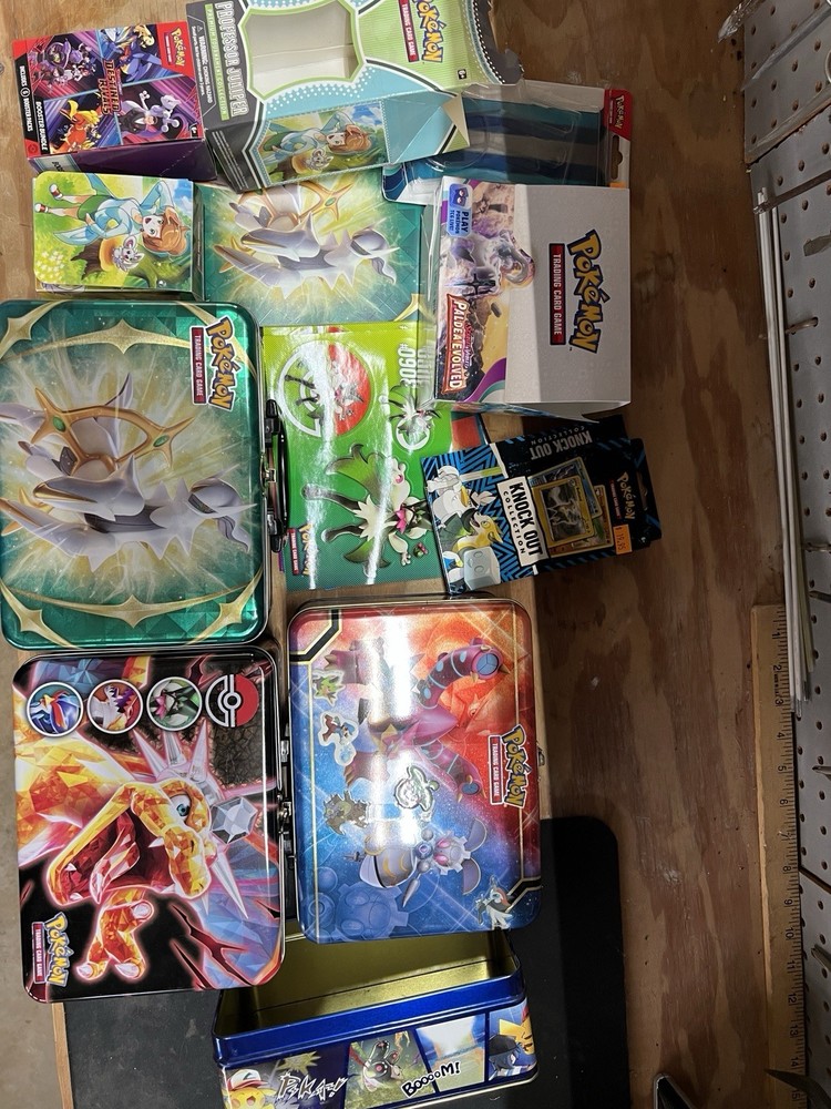 Pokemon Tin Lot Empty Storage Boxes + Mini Tins + Sticker Sheets Bulk