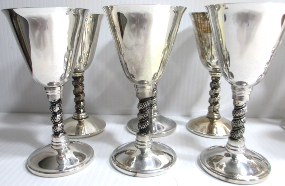 Vintage Silver-Plated Cordial Stemware Spain Set of 12Twisted Grapevine Stem
