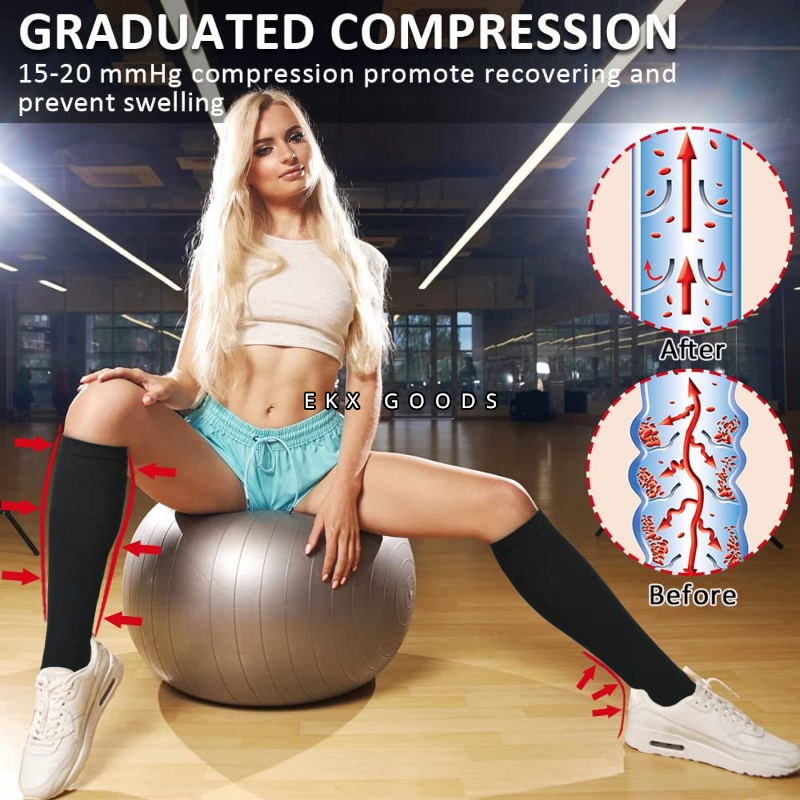 Zipper Open Toe Compression Socks 20-30mmHg Calf Leg Ankle Support Stocking