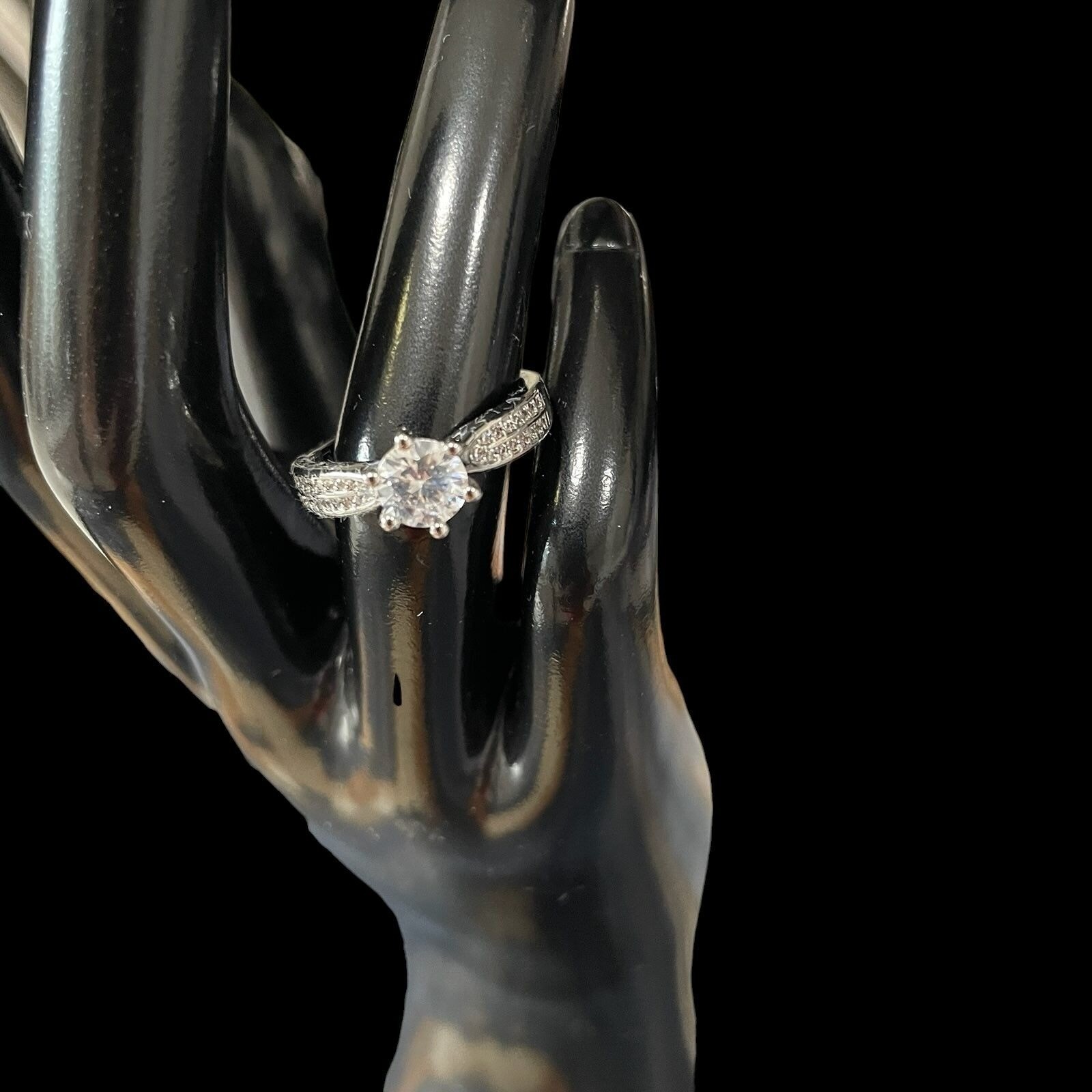 Silver-Tone CZ Moissanite Engagement Ring Bridal Wedding Elegant Sparkle Gift