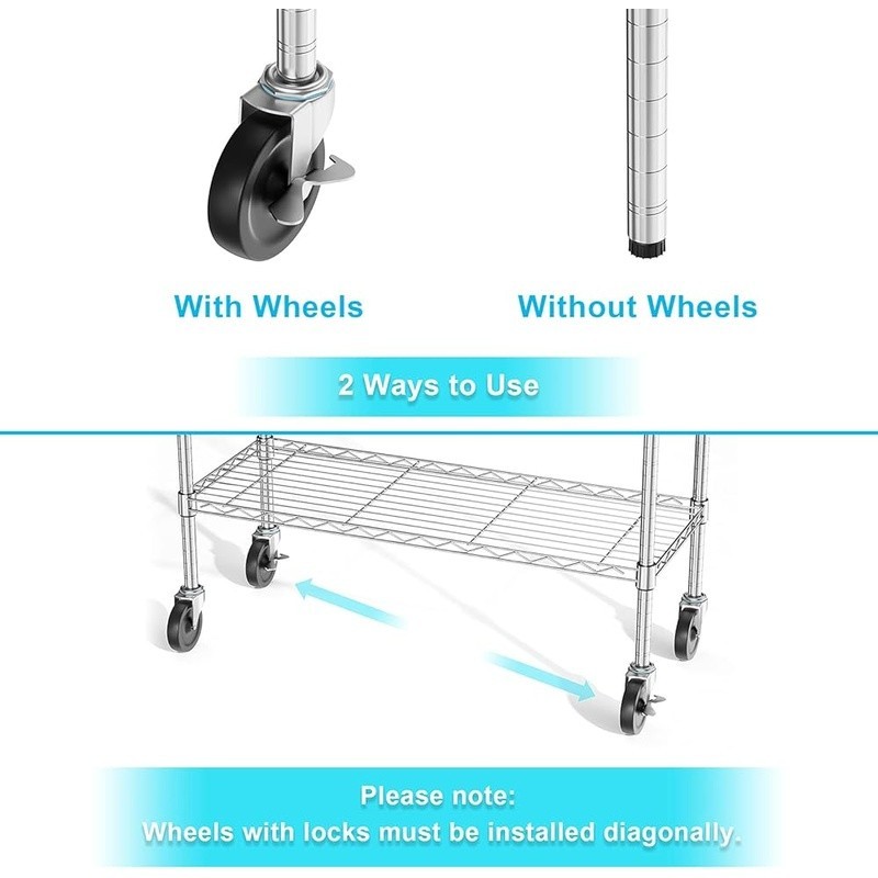 Heavy Duty Adjustable Shelving Unit Metal Storage Rack W/ Locking Wheels New