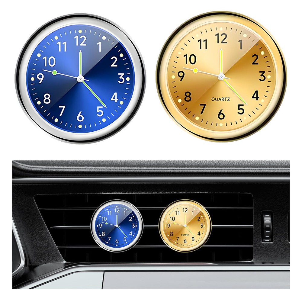2 Pcs Analog Car Clocks Stick On Dashboard Clock Mini Auto Tiny Watch