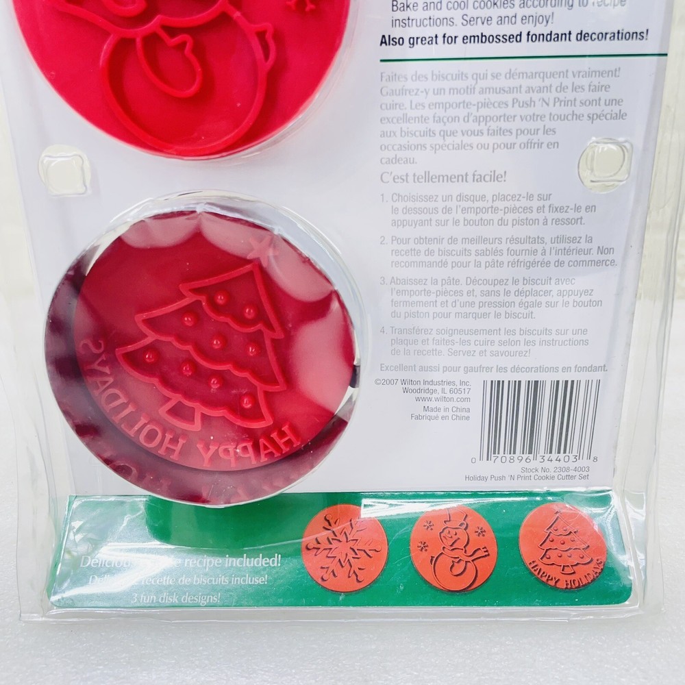 Wilton Push 'N Print Embossed Cookie Making Set Christmas Tree Snowman Snowflake