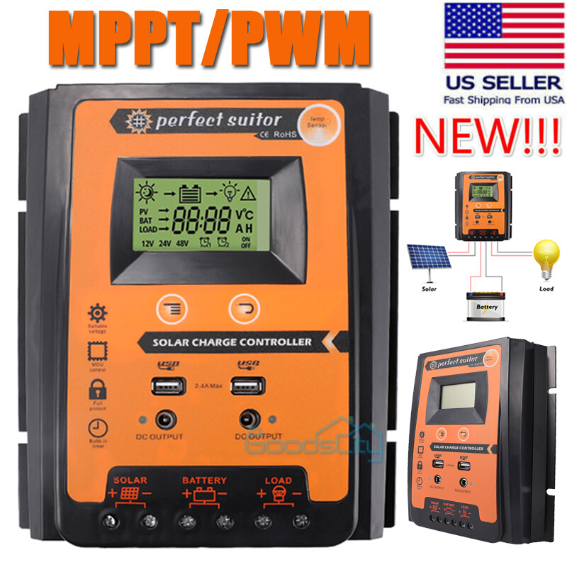 12/24V 60/80/100A MPPT Solar Charge Controller Panel Battery Regulator Dual USB