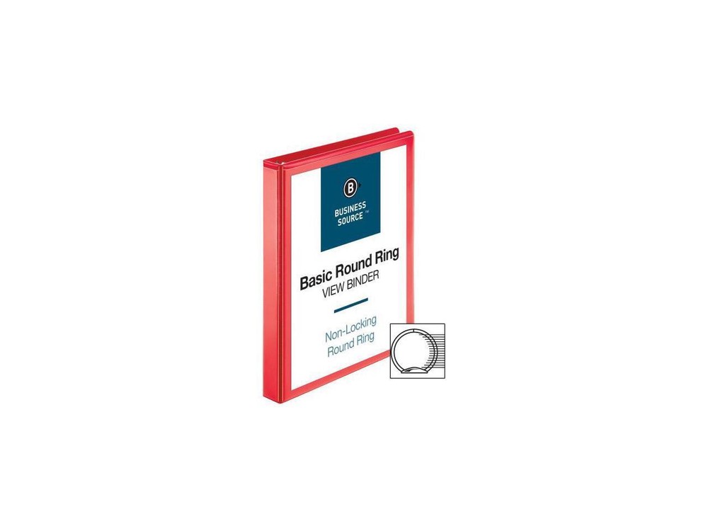 Business Source View Binder Round Ring 1" Red 09966