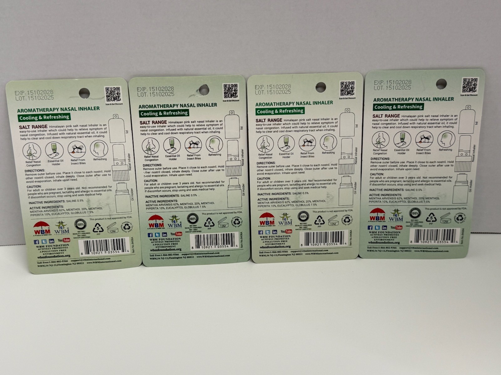 Lot of 4 Himalayan Pink Salt Nasal Inhalers – Natural Mint Oil, NEW