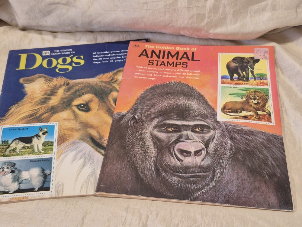 Vintage Golden Stamp Book Lot Dogs & Animal Stamps 1970s Kids Activity Books