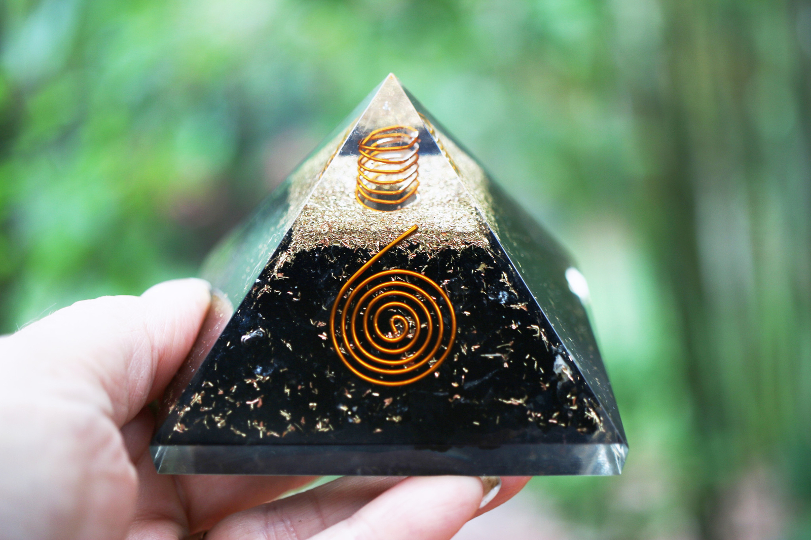 Natural Black Tourmaline Orgone Pyramid 3in LG 75mm EMF & 5G Orgone Protection