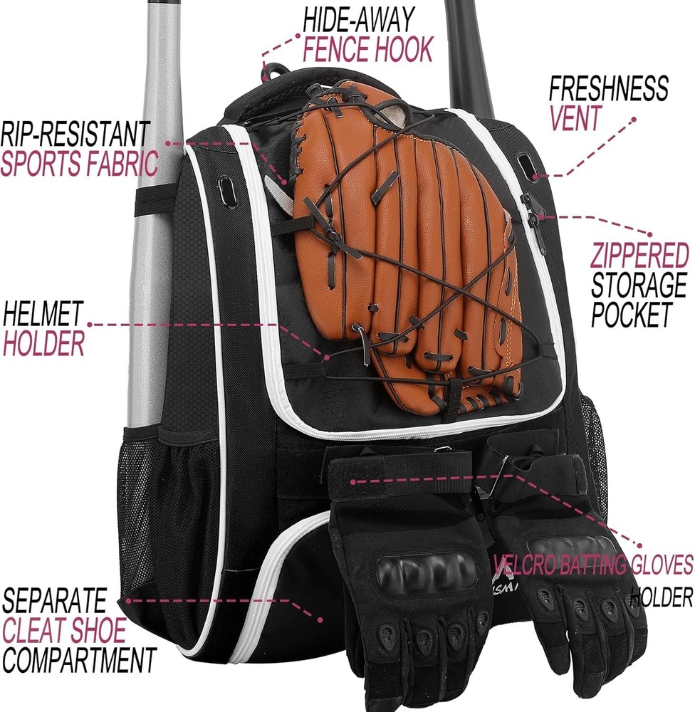 Baseball Bag-Baseball Backpack Holder for Baseball, Large Main Compartment,So...