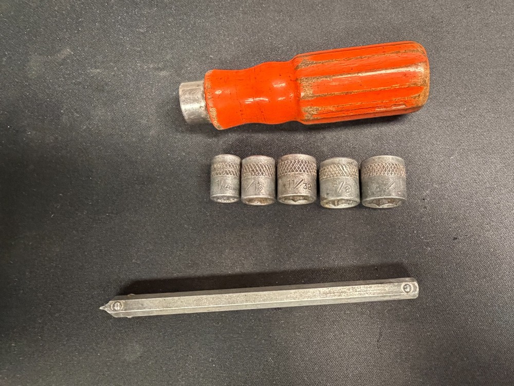 Vintage Indestro Super Nut Driver w/ 5 Sockets Nested on Shaft