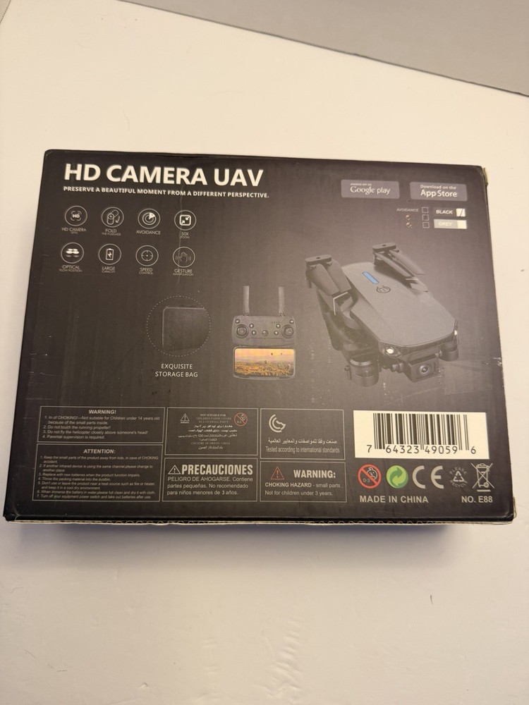 Foldable E88 Toy Grade Quadcopter HD Camera Headless Mode App Gesture Control.