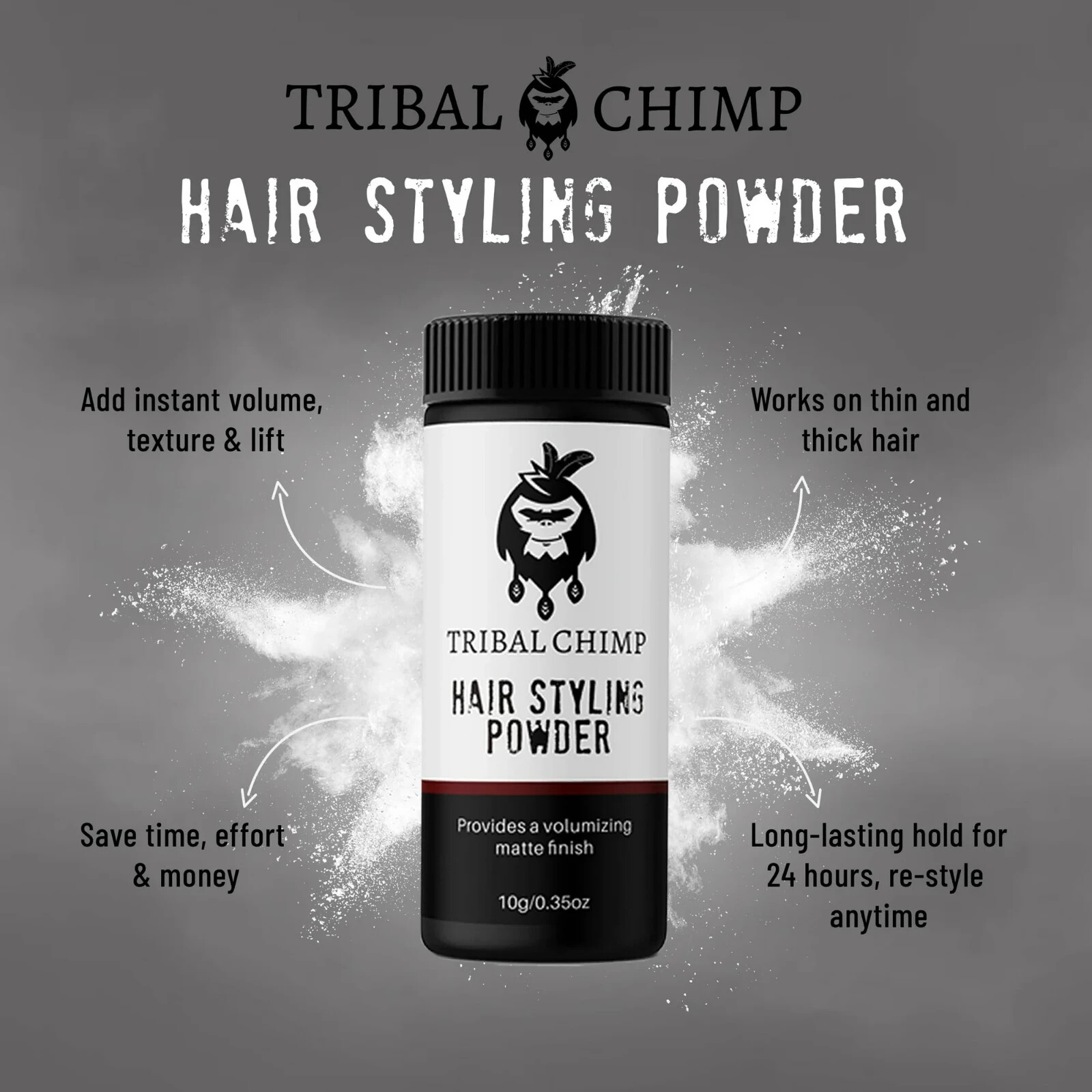 Tribal Chimp Hair Styling Powder Volumizing Matte Finish 0.35 oz 10g Brand New!