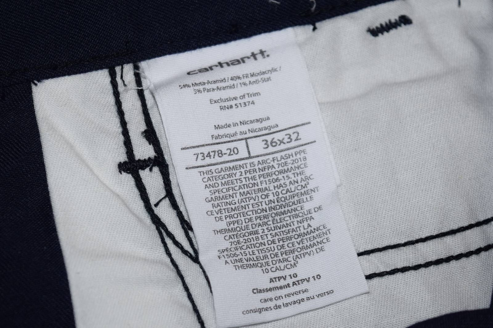 CARHARTT FR FLAME RESISTANT CAT 2 NAVY DUNGAREE WORK PANTS 73478-20, 38, 40