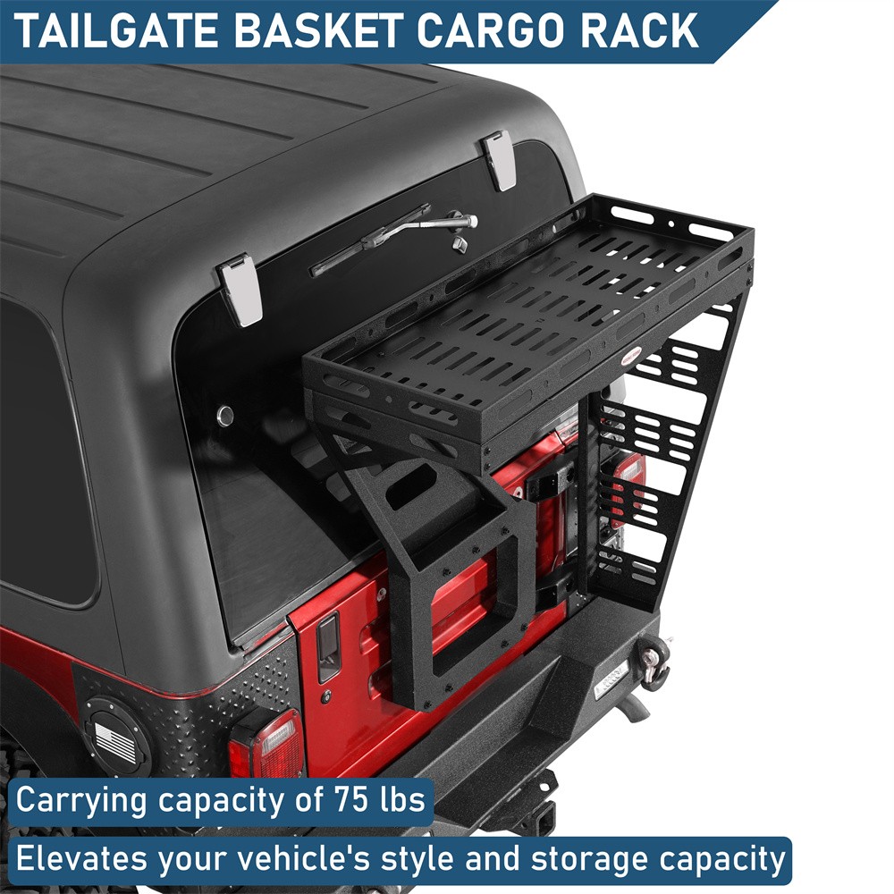 Hooke Road Tailgate Basket Rear Cargo Rack w/ Hinge for Jeep Wrangler TJ 97-06