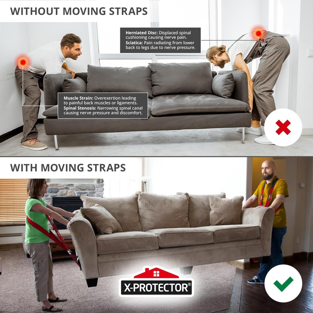 X-Protector Moving Straps - 2 Pairs - Lifting for 2 Standard, Red