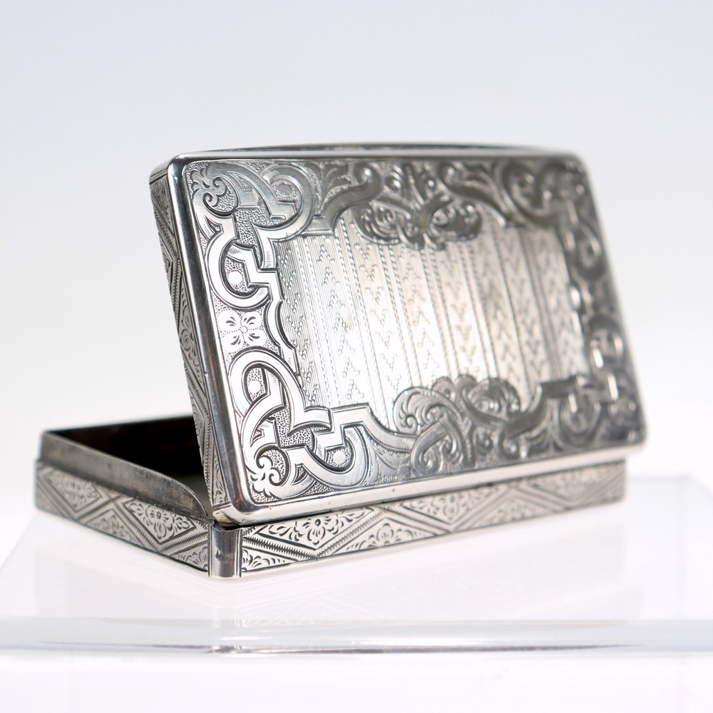 Antique Viennese or Austrian Engine-Turned Silver Card Case or Snuff Box.