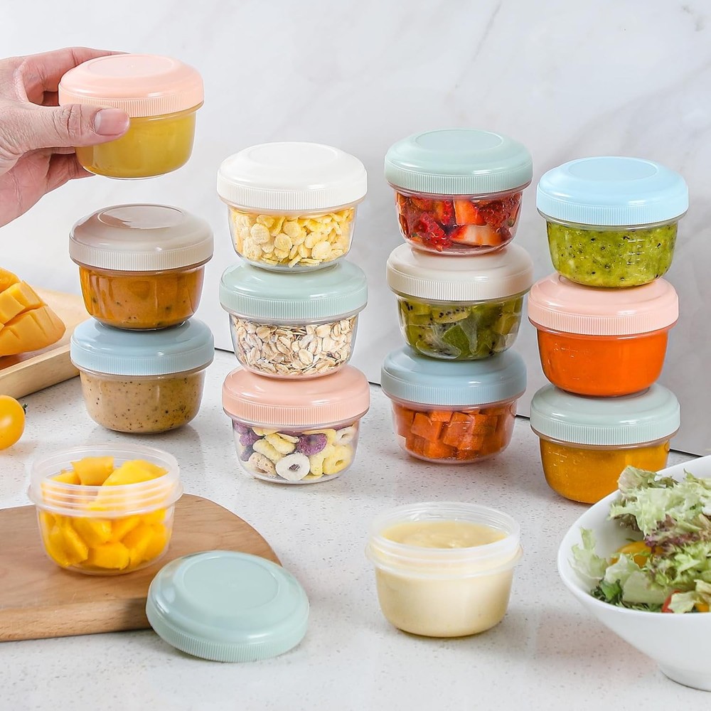 [16 Pack] 4 oz Small Containers with Lids, Reusable Plastic Jars for Snack