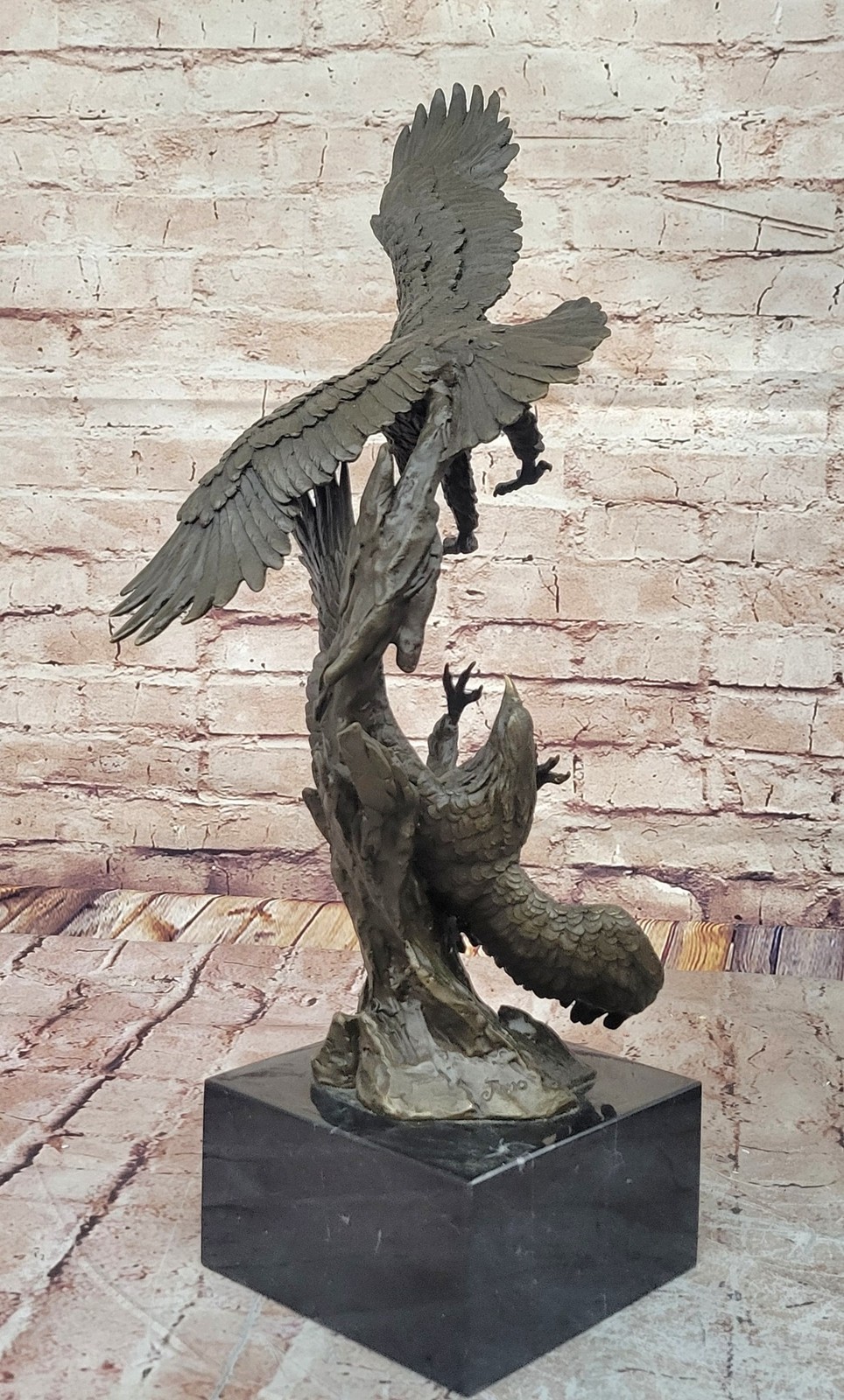 Two American Bald Eagles Fighting Bronze Sculpture Statue Decor Signed Original