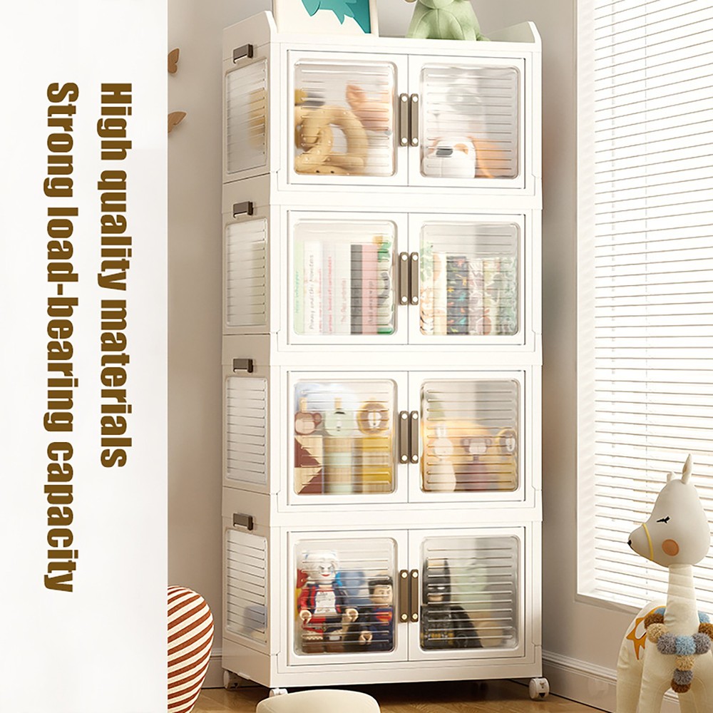 Plastic Collapsible Storage Bins with Lids & Wheels Stackable Closet Organizers