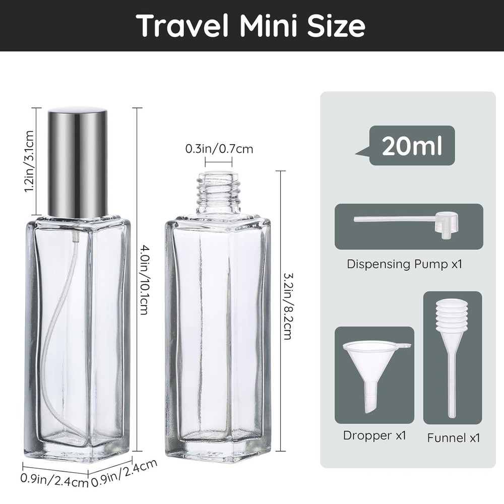 2PCS 20ml Travel Perfume Atomizer Refillable Mini Cologne Spray Bottle Empty