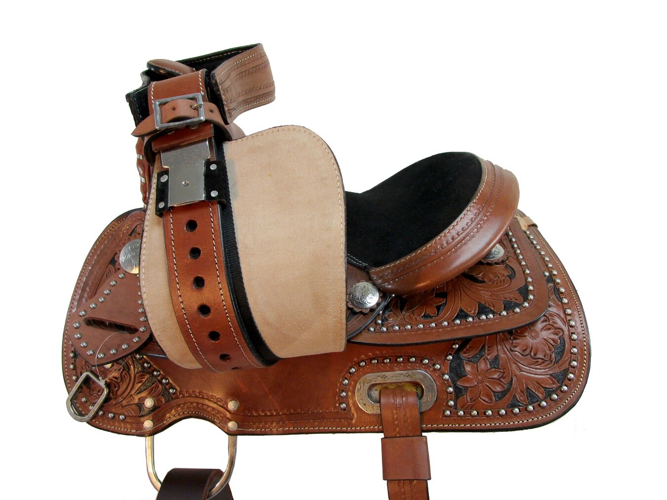 WESTERN BARREL SADDLE YOUTH KIDS PLEASURE TOOLED LEATHER HORSE TACK SET 12 13