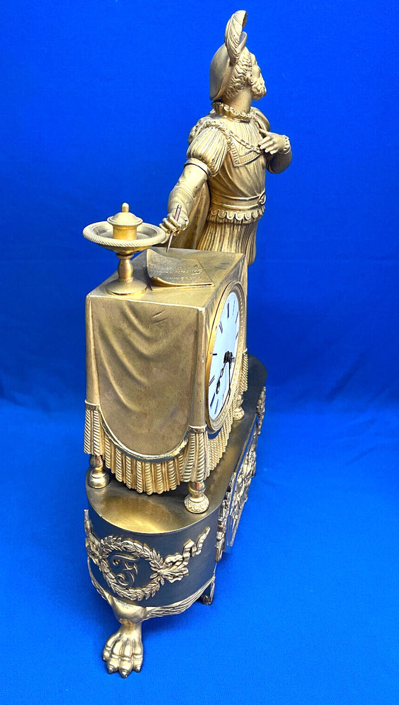 Antique 1810 French Ormolu Figural Silk Thread Mantel Clock *